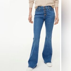 New J Crew Full Length Flare Jeans Button Fly Medium Wash 27 Signature Stretch
